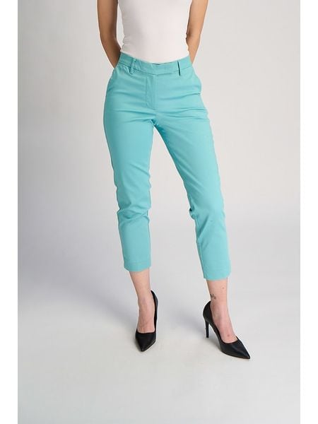 Marks & Spencer Spodnie chino w kolorze turkusowym rozmiar: 40. Niebieskie spodnie materiałowe damskie Marks & Spencer, bez wzorów, z podwyższonym stanem. Za 104.95 zł.