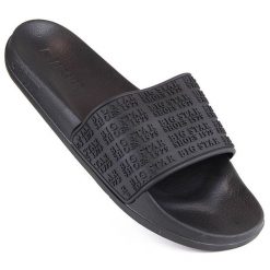 Klapki damskie basenowe plażowe czarne Big Star LL274A147. Czarne klapki damskie Big Star, bez wzorów, z materiału, bez obcasa. Za 59.99 zł.