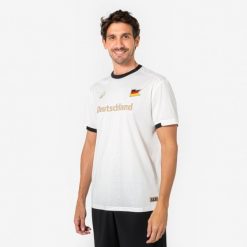 Koszulka piłkarska Niemcy dla kibiców. Białe bluzki damskie KIPSTA, xl, bez wzorów, z materiału, sportowe, bez kołnierzyka, bez ramiączek. Za 44.98 zł.