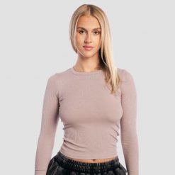 Koszulka damska fitness z długim rękawem slim Roux Aura. Brązowe bluzki sportowe damskie GYMBEAM, s, bez wzorów, z dresówki, bez kołnierzyka. Za 106.90 zł.