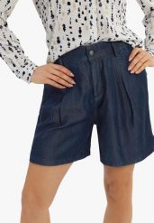 Szorty z lyocellu E-TESSA. Szorty damskie Volcano, bez wzorów, z denimu, eleganckie, z podwyższonym stanem. Za 129.99 zł.