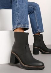 Czarne Botki na Słupku z Ociepleniem w Klasycznym Stylu Reaniawen. Czarne botki damskie Renee, na zimę, z jeansu, eleganckie, bez obcasa, na obcasie, bez zapięcia. Za 129.99 zł.