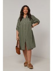 Curvy Lady Lniana sukienka w kolorze khaki rozmiar: 48/50. Brązowe sukienki damskie Curvy Lady, bez wzorów, ze lnu, klasyczne, bez kołnierzyka, bez ramiączek, midi. Za 184.46 zł.