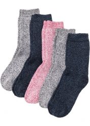 Ciepłe skarpety frotte (5 par), bawełna organiczna. Niebieskie skarpetki damskie bonprix, bez wzorów, z bawełny. Za 54.99 zł.