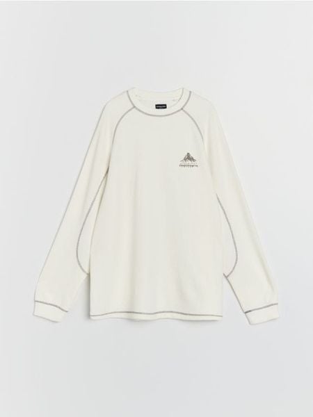 Prążkowana bluza crewneck - kremowy. Białe bluzy bez kaptura męskie Sinsay, l, prążkowane. Za 49.99 zł.