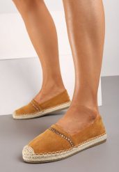 Brązowe Espadryle z Plecioną Podeszwą i Noskiem Effily. Brązowe espadryle damskie Born2be, z aplikacjami, bez obcasa, na obcasie. Za 34.99 zł.