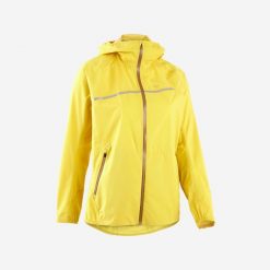 Kurtka do biegania w terenie przeciwdeszczowa damska Kiprun Run 500 Rain. Żółte kurtki damskie KIPRUN, na lato, l, bez kaptura. Za 199.99 zł.