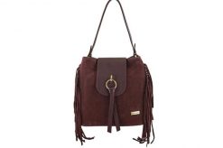 Skórzana torebka boho z frędzlami - Bordowa. Czerwone torebki klasyczne damskie Barberinis, bez wzorów, ze skóry, małe, bez dodatków. Za 286.99 zł.