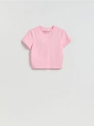 Bawełniany t-shirt - różowy. Czerwone t-shirty damskie Reserved, l, bez wzorów, z bawełny, bez kołnierzyka. Za 25.99 zł.