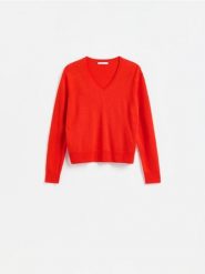 Sweter z wełny merino - czerwony. Czerwone swetry klasyczne damskie Reserved, l, z wełny, bez kołnierzyka. Za 169.99 zł.