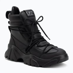 Trapery EA7 Emporio Armani Boot Flakes. Czarne buty zimowe męskie EA7 Emporio Armani, z materiału, przed kolano, bez zapięcia. Za 789.99 zł.