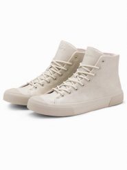 Wysokie męskie buty trampki z gumowym noskiem – kremowe V1 OM-FOSH-0138 - 46. Białe trampki i tenisówki męskie Ombre Clothing, z aplikacjami, z gumy, bez zapięcia. Za 119.99 zł.