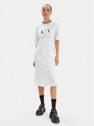 Armani Exchange Sukienka codzienna 3DYA79 YJ3RZ 1000 Biały Relaxed Fit. Białe sukienki damskie Armani Exchange, na co dzień, s, bez wzorów, z bawełny, bez kołnierzyka, bez ramiączek, proste. Za 389.99 zł.