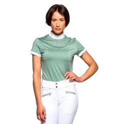 Damska koszulka polo na zawody Flags&Cup Isla. Zielone bluzki damskie FLAGS&CUP, bez wzorów, sportowe, bez kołnierzyka, bez ramiączek. Za 237.50 zł.