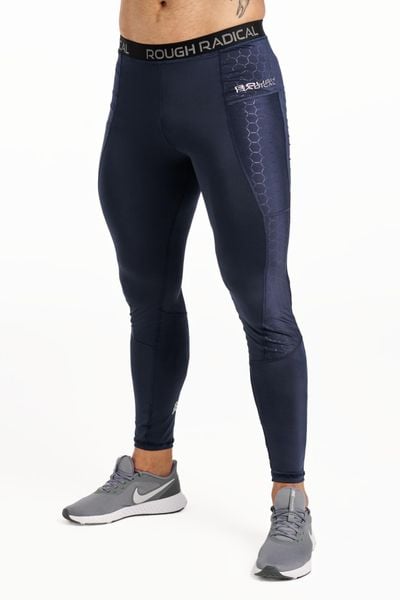 Legginsy do biegania męskie Rough Radical Stone Long z kieszonką. Niebieskie spodnie sportowe męskie ROUGH RADICAL, z dzianiny. Za 127.92 zł.