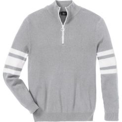 Sweter ze stójką z zamkiem, z bawełny z recyklingu. Szare swetry męskie bonprix, l, bez wzorów, z bawełny, bez kołnierzyka. Za 109.99 zł.