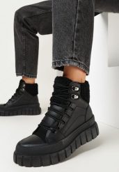 Czarne Botki na Platformie z Futerkiem Dorcva. Czarne botki damskie Born2be, na jesień, z jeansu, eleganckie, bez obcasa, na platformie, bez zapięcia. Za 129.99 zł.