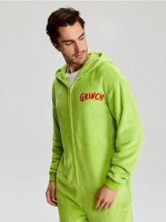 Piżama z kapturem i haftem Grinch - zielony. Zielone piżamy męskie Sinsay, l, bez wzorów, bez ramiączek. Za 79.99 zł.