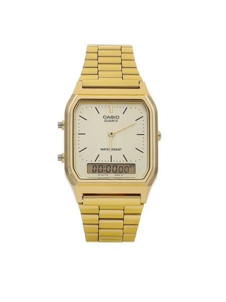 Casio Zegarek Vintage AQ-230GA-9DMQYES Złoty. Żółte, cyfrowe zegarki damskie Casio, złote. Za 269.99 zł.