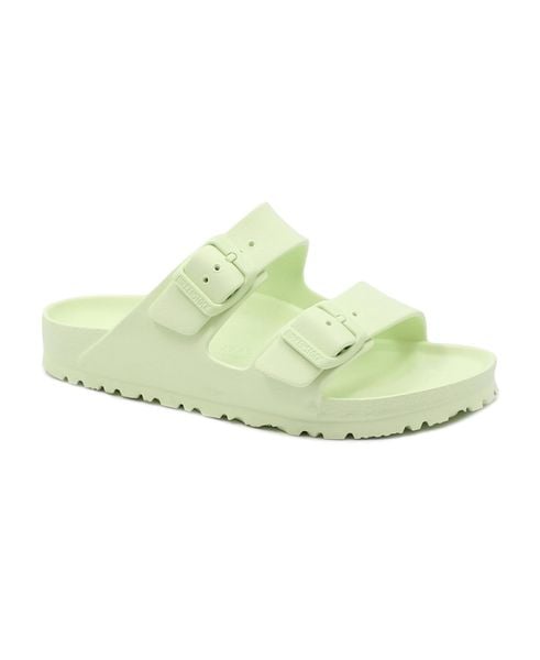 Klapki damskie Birkenstock Arizona Eva. Zielone klapki damskie Birkenstock, bez wzorów, z materiału, bez obcasa. Za 328.00 zł.