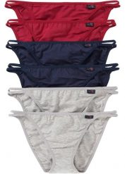 Figi tanga z miękką bawełną organiczną (6 par). Szare figi damskie bonprix, z aplikacjami, z bawełny. Za 59.99 zł.