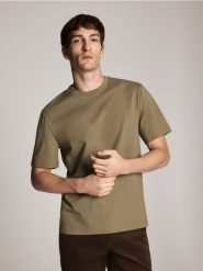 T-shirt z bawełny merceryzowanej - jasnozielony. Zielone t-shirty męskie Reserved, l, bez wzorów, z bawełny, bez kołnierzyka. Za 89.99 zł.