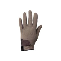 Rękawiczki jeździeckie Basic dla dzieci. Brązowe rękawiczki dziecięce FOUGANZA, z elastanu, bez ramiączek. Za 29.99 zł.
