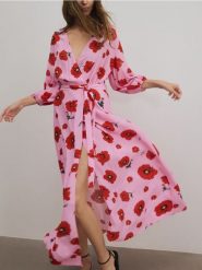 Sukienka maxi w kwiaty - różowy. Czerwone sukienki damskie Reserved, l, bez wzorów, z wiskozy, bez kołnierzyka, bez ramiączek, maxi, rozkloszowane. W wyprzedaży za 89.99 zł.