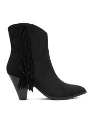 DeeZee Botki CEO-R25AW09076 Czarny. Czarne botki damskie DeeZee, z materiału, bez obcasa, na słupku, bez zapięcia. Za 199.99 zł.