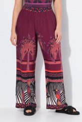 Damskie Spodnie palazzo palmy szeroka nogawka elastyczny pas. Fioletowe spodnie materiałowe damskie Ulla Popken, bez wzorów, z materiału, plus size. Za 191.99 zł.