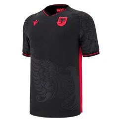 Koszulka trzeciej drużyny Albanii 2025/26. Czarne t-shirty damskie Macron, xl, z materiału, bez ramiączek, do piłki nożnej. Za 446.00 zł.
