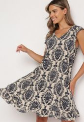 Granatowo-Beżowa Bawełniana Sukienka w Stylu Boho na Ramiączkach z Falbanką Zaelle. Niebieskie sukienki damskie Born2be, na co dzień, l, bez wzorów, z bawełny, boho, bez kołnierzyka, bez ramiączek, midi. W wyprzedaży za 39.99 zł.