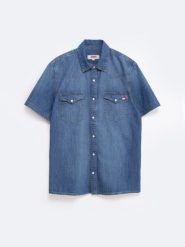 Koszula męska jeansowa z krótkim rękawem niebieska Short Sleeve Western 377. Niebieskie koszule męskie Big Star, na lato, l, bez wzorów, z denimu, bez kołnierzyka, bez ramiączek. W wyprzedaży za 229.99 zł.