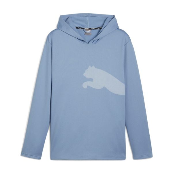 Bluza męska PUMA Train All Day Big Cat Hoodie. Niebieskie bluzy bez kaptura męskie Puma, bez wzorów, sportowe, bez kołnierzyka, bez ramiączek. Za 219.99 zł.