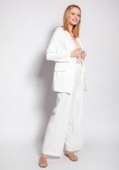 Elegancki Żakiet z Wąskimi Klapami - Ecru. Brązowe marynarki i żakiety damskie Lanti, l, bez wzorów, z materiału, eleganckie. Za 239.90 zł.