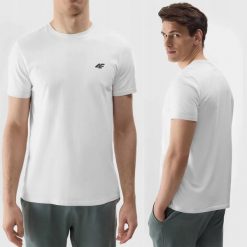 T-SHIRT MĘSKI 4F KOSZULKA BAWEŁNIANA SPORTOWA TTSHM1154. Białe t-shirty męskie 4f, m, bez wzorów, z bawełny, bez kołnierzyka. Za 40.95 zł.