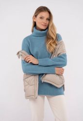 Sweter z golfem S-HEBE. Niebieskie golfy damskie Volcano, s, bez wzorów, z materiału, bez ramiączek. Za 149.99 zł.