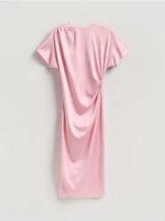 Sukienka midi z drapowaniem - różowy. Czerwone sukienki damskie Reserved, na co dzień, l, bez wzorów, z tkaniny, bez kołnierzyka, bez ramiączek, midi, proste. Za 159.99 zł.