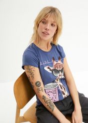 T-shirt z czystej bawełny. Niebieskie t-shirty damskie bonprix, bez wzorów, z bawełny, bez kołnierzyka. Za 64.99 zł.