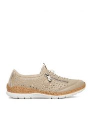 Rieker Półbuty CEO-N42P6-62 Beżowy. Brązowe półbuty damskie Rieker, bez wzorów, z materiału, bez obcasa, na płaskiej podeszwie. Za 369.99 zł.