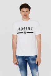 AMIRI T-shirt męski biały z podkreślonym logo. Białe t-shirty męskie Amiri, m, bez wzorów, bez kołnierzyka. W wyprzedaży za 999.99 zł.