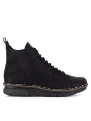 Rieker Trzewiki 73333-00 Czarny. Czarne botki damskie Rieker, z materiału, bez obcasa, na płaskiej podeszwie, bez zapięcia. Za 251.99 zł.