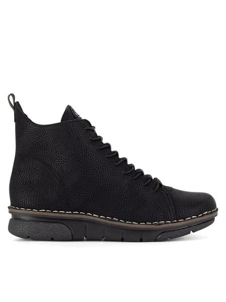 Rieker Trzewiki 73333-00 Czarny. Czarne botki damskie Rieker, z materiału, bez obcasa, na płaskiej podeszwie, bez zapięcia. Za 251.99 zł.