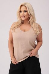 Lniany top Clea w kolorze nude PLUS SIZE OVERSIZE XXL. Topy damskie Moda Size Plus Iwanek, l, bez wzorów, ze lnu, bez kołnierzyka. W wyprzedaży za 139.90 zł.