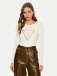 Guess Bluzka W5RR39 Z2NQ2 Biały Regular Fit. Białe bluzki damskie Guess, s, z aplikacjami, z wiskozy, bez ramiączek. Za 209.99 zł.