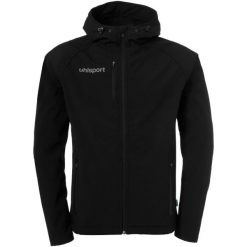 Kurtka softshell Uhlsport Essential. Czarne kurtki damskie UHLSPORT, l, bez wzorów, z materiału, z kapturem. Za 350.50 zł.