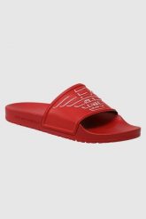 EMPORIO ARMANI Klapki czerwone z logo, Rozmiar 41. Czerwone klapki damskie Emporio Armani, bez wzorów, bez obcasa. W wyprzedaży za 210.99 zł.