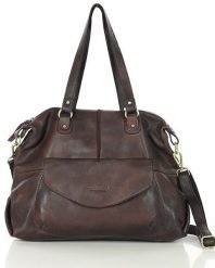 Shopper bag torebka skórzana A4 do pracy - MARCO MAZZINI ciemny brąz. Brązowe shopper bag damskie bez wzorów, ze skóry, bez dodatków. Za 372.99 zł.