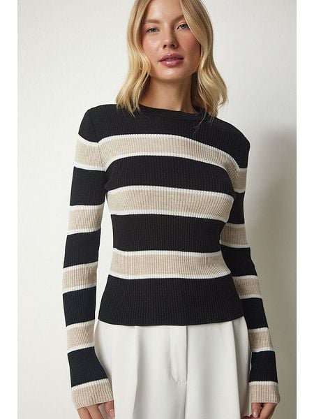 Happiness Istanbul Sweter w kolorze czarno-beżowym rozmiar: S/M. Brązowe swetry klasyczne damskie Happiness Istanbul, m, bez kołnierzyka. Za 61.02 zł.