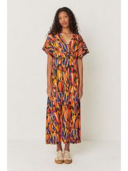 SKFK Sukienka "Leire" w kolorze niebiesko-pomarańczowym rozmiar: 38. Pomarańczowe sukienki damskie SKFK, bez wzorów, z bawełny, bez kołnierzyka, bez ramiączek, maxi. Za 239.99 zł.